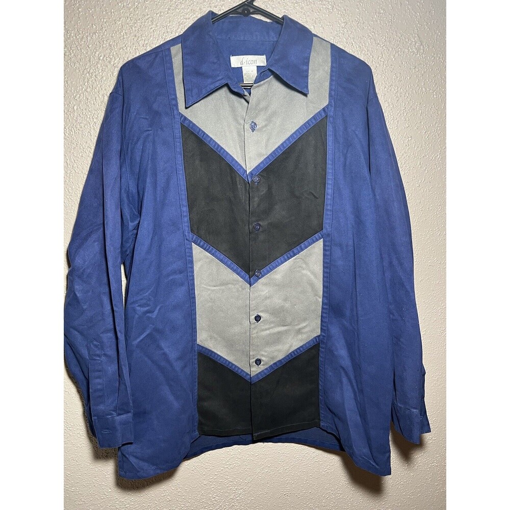 d-icon Men Long Sleeve Button-Down Shirt And Pant Pair Size M Dark Blue Black